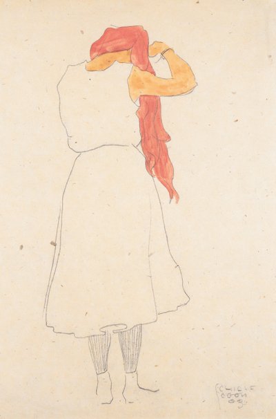 Debout en train de se peigner - Egon Schiele